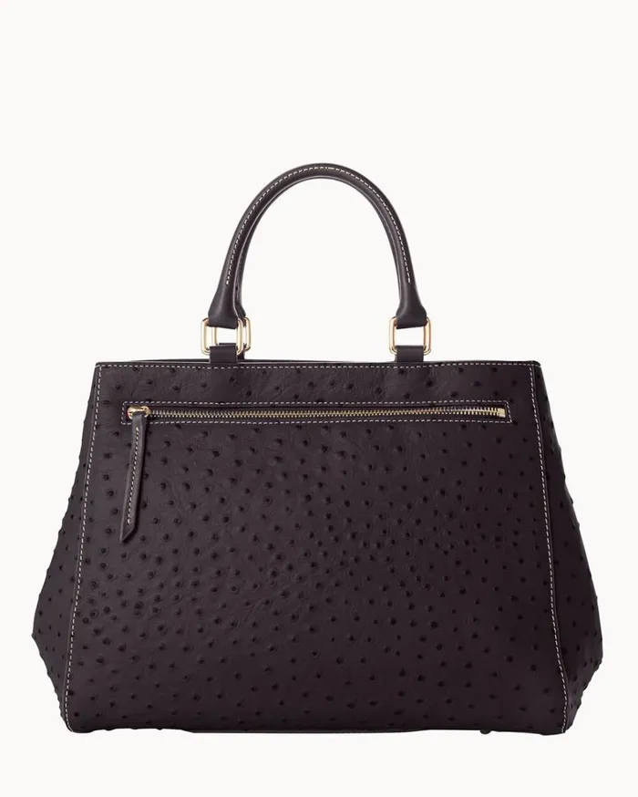 Ostrich Zip Satchel Black Black Women Dooney and Bourke Satchels Ostrich Zip Satchel Black Black Women Dooney and Bourke Satchels
