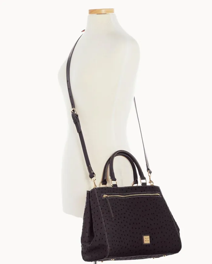 Ostrich Zip Satchel Black Black Women Dooney and Bourke Satchels Ostrich Zip Satchel Black Black Women Dooney and Bourke Satchels