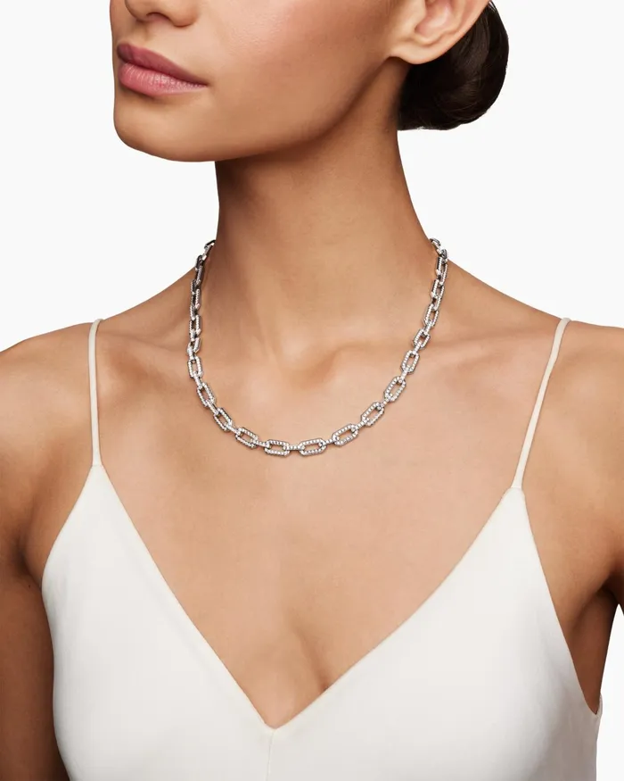 Pav Chain Necklace In 18K White Gold With Diamonds 7mm Women David Yurman Chain Pav Chain Necklace In 18K White Gold With Diamonds 7mm Women David Yurman Chain