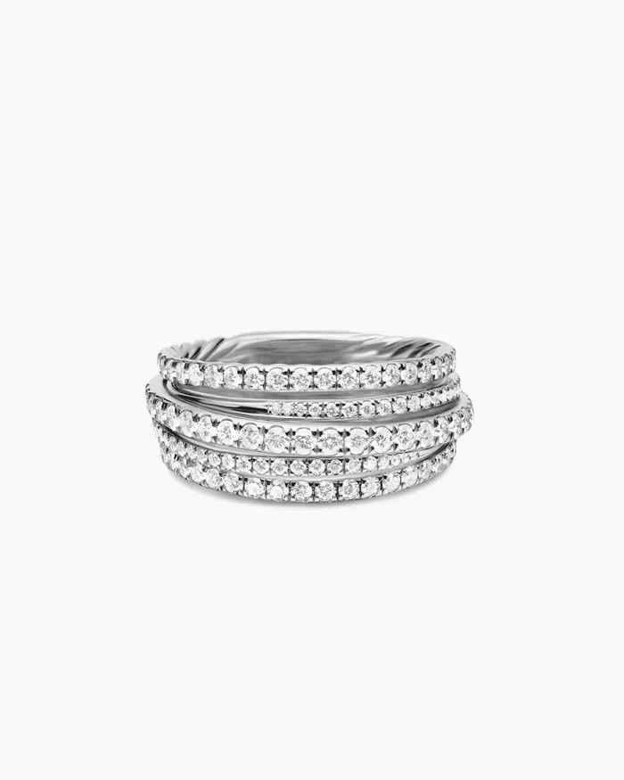Pav Crossover Ring In 18K White Gold 11mm Women David Yurman Statement