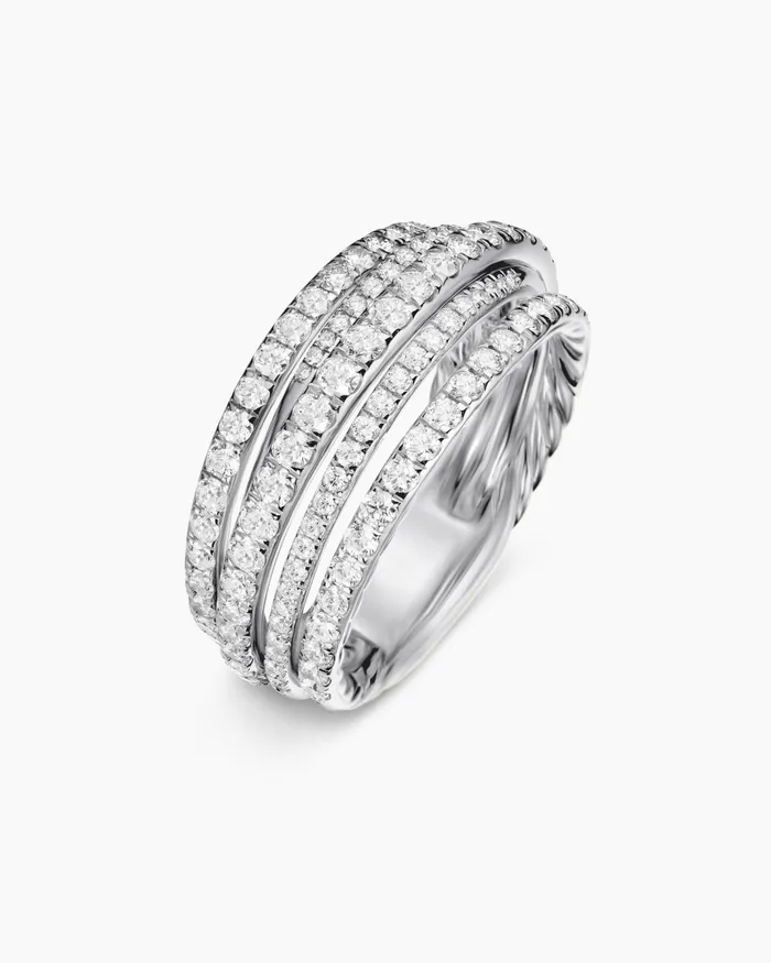 Pav Crossover Ring In 18K White Gold 11mm Women David Yurman Statement Pav Crossover Ring In 18K White Gold 11mm Women David Yurman Statement