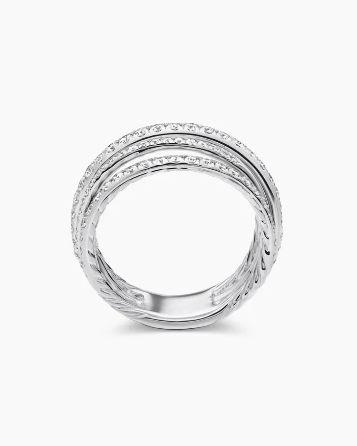 Pav Crossover Ring In 18K White Gold 11mm Women David Yurman Statement Pav Crossover Ring In 18K White Gold 11mm Women David Yurman Statement