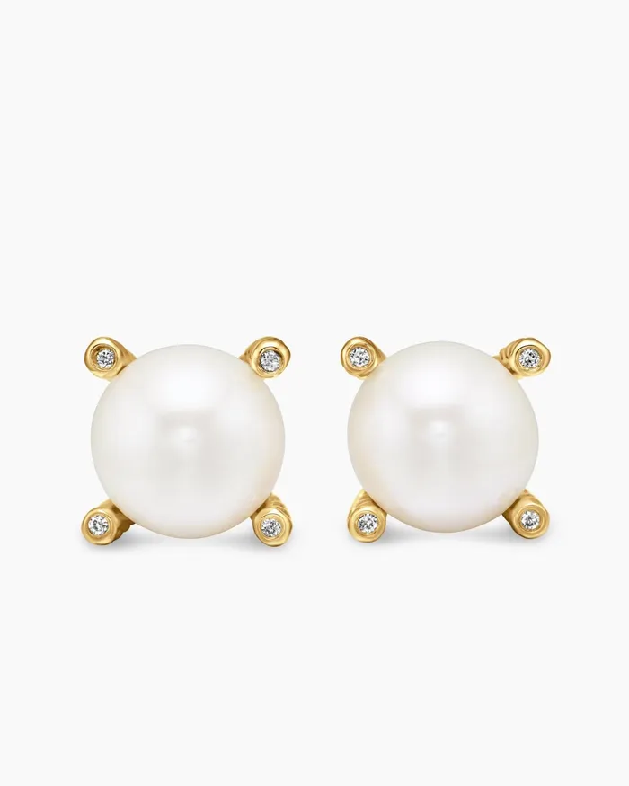 Pearl Stud Earrings In 18K Yellow Gold With Pearls And Diamonds 14mm Women David Yurman Stud Pearl Stud Earrings In 18K Yellow Gold With Pearls And Diamonds 14mm Women David Yurman Stud