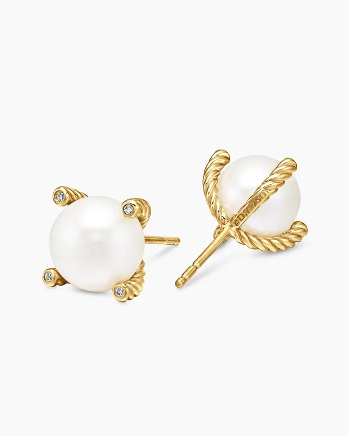 Pearl Stud Earrings In 18K Yellow Gold With Pearls And Diamonds 14mm Women David Yurman Stud Pearl Stud Earrings In 18K Yellow Gold With Pearls And Diamonds 14mm Women David Yurman Stud
