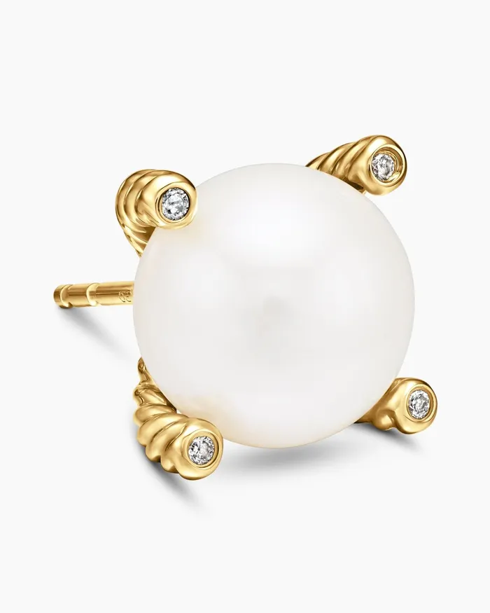 Pearl Stud Earrings In 18K Yellow Gold With Pearls And Diamonds 14mm Women David Yurman Stud Pearl Stud Earrings In 18K Yellow Gold With Pearls And Diamonds 14mm Women David Yurman Stud