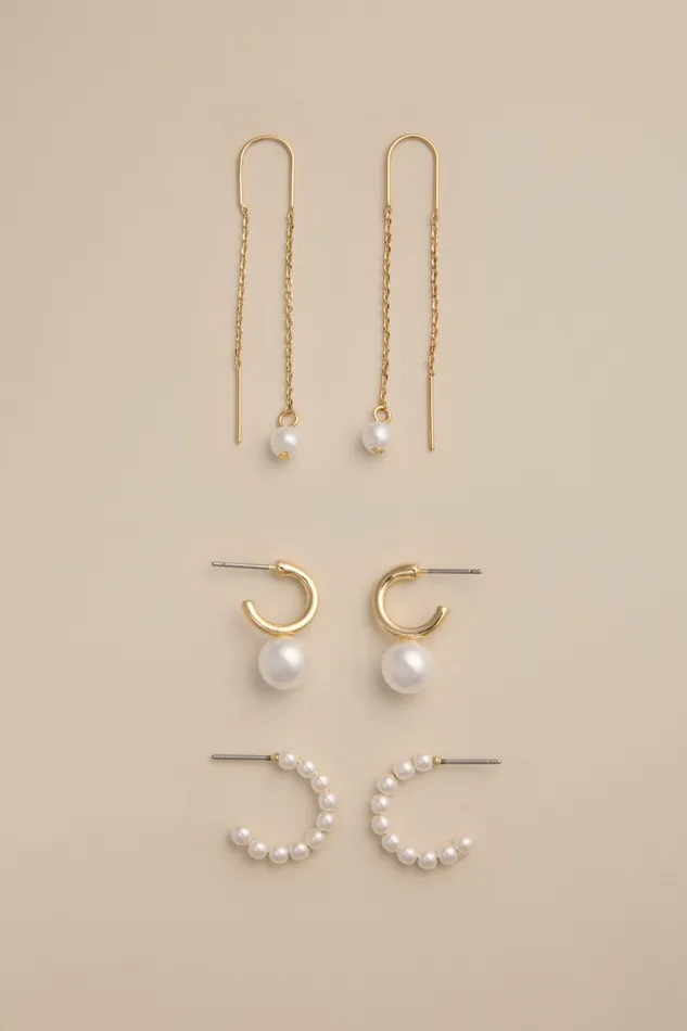 Pearl Trio Earring Set Gold Women Lucky Brand Jewelry