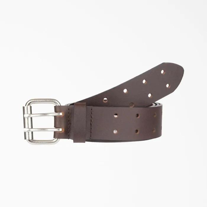 Perforated Leather Double Prong Buckle Belt Tan Tan br Men Dickies Belts and Suspenders