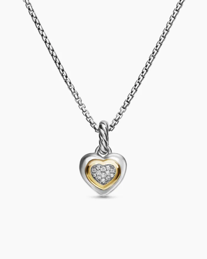 Petite Cable Heart Pendant Necklace In Sterling Silver With 14K Yellow Gold And Diamonds 171mm Women David Yurman Pendant Petite Cable Heart Pendant Necklace In Sterling Silver With 14K Yellow Gold And Diamonds 171mm Women David Yurman Pendant