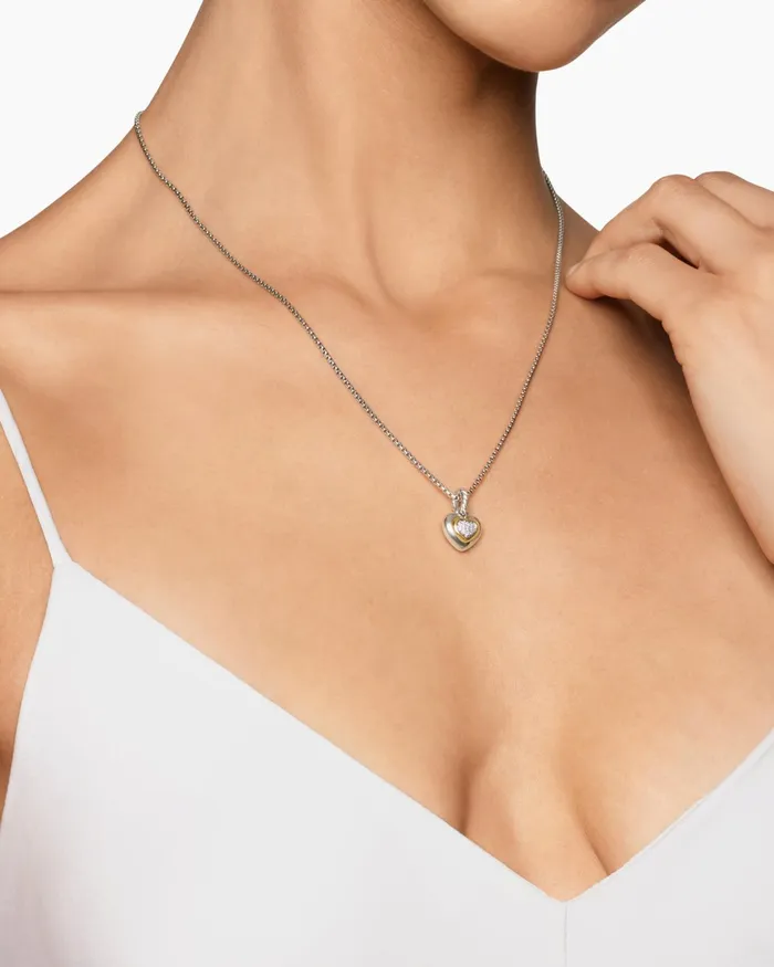 Petite Cable Heart Pendant Necklace In Sterling Silver With 14K Yellow Gold And Diamonds 171mm Women David Yurman Pendant Petite Cable Heart Pendant Necklace In Sterling Silver With 14K Yellow Gold And Diamonds 171mm Women David Yurman Pendant