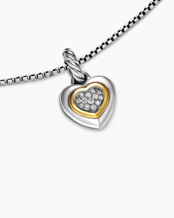 Petite Cable Heart Pendant Necklace In Sterling Silver With 14K Yellow Gold And Diamonds 171mm Women David Yurman Pendant Petite Cable Heart Pendant Necklace In Sterling Silver With 14K Yellow Gold And Diamonds 171mm Women David Yurman Pendant