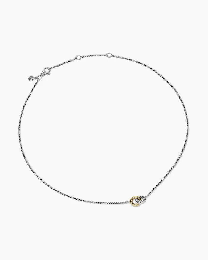 Petite Cable Linked Necklace In Sterling Silver With 14K Yellow Gold 15mm Women David Yurman Pendant