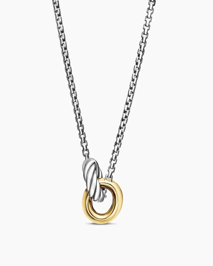 Petite Cable Linked Necklace In Sterling Silver With 14K Yellow Gold 15mm Women David Yurman Pendant