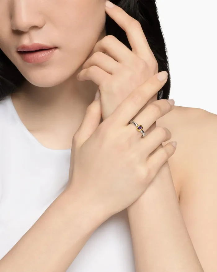 Petite Cable Ring In Sterling Silver With 14K Yellow Gold 28mm Women David Yurman Petite Petite Cable Ring In Sterling Silver With 14K Yellow Gold 28mm Women David Yurman Petite
