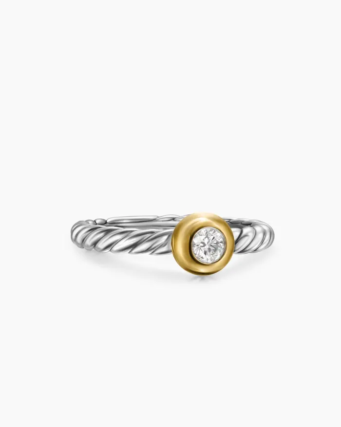Petite Cable Ring In Sterling Silver With 14K Yellow Gold And Center Diamond 28mm Women David Yurman Petite Petite Cable Ring In Sterling Silver With 14K Yellow Gold And Center Diamond 28mm Women David Yurman Petite