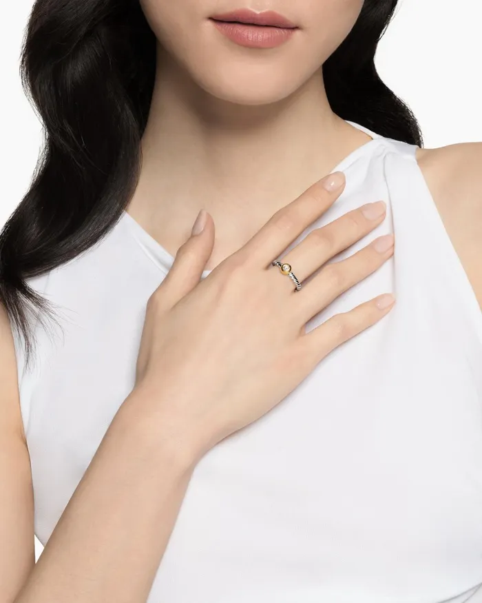 Petite Cable Ring In Sterling Silver With 14K Yellow Gold And Center Diamond 28mm Women David Yurman Petite Petite Cable Ring In Sterling Silver With 14K Yellow Gold And Center Diamond 28mm Women David Yurman Petite