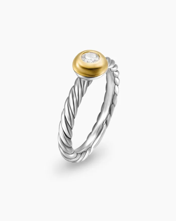 Petite Cable Ring In Sterling Silver With 14K Yellow Gold And Center Diamond 28mm Women David Yurman Petite Petite Cable Ring In Sterling Silver With 14K Yellow Gold And Center Diamond 28mm Women David Yurman Petite