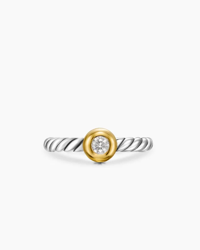 Petite Cable Ring In Sterling Silver With 14K Yellow Gold And Center Diamond 28mm Women David Yurman Petite Petite Cable Ring In Sterling Silver With 14K Yellow Gold And Center Diamond 28mm Women David Yurman Petite
