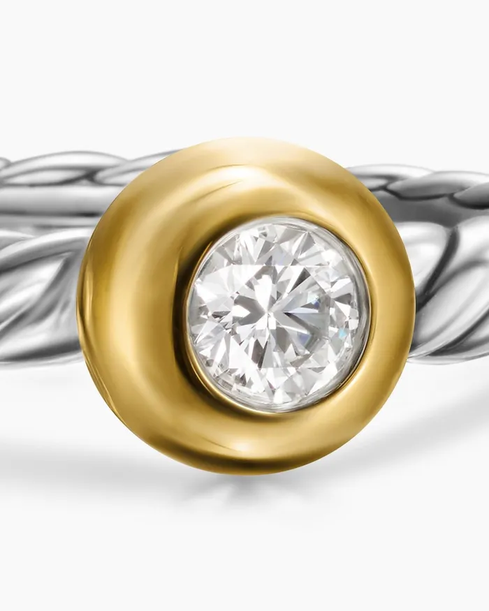 Petite Cable Ring In Sterling Silver With 14K Yellow Gold And Center Diamond 28mm Women David Yurman Petite Petite Cable Ring In Sterling Silver With 14K Yellow Gold And Center Diamond 28mm Women David Yurman Petite