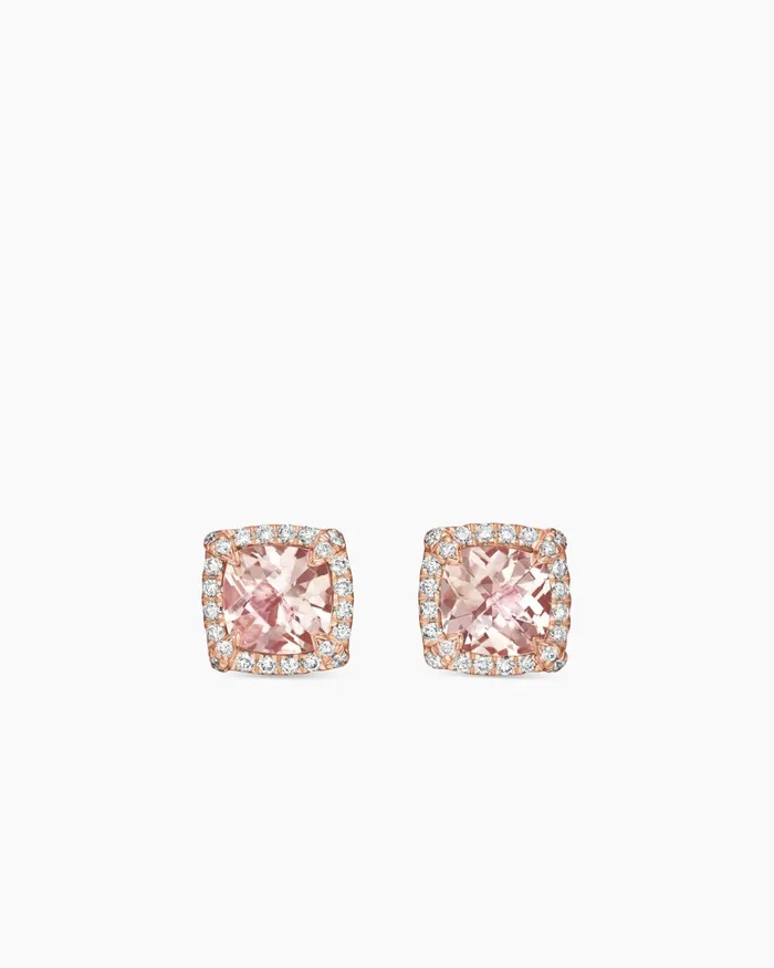 Petite Chatelaine Pav Bezel Stud Earrings In 18K Rose Gold With Morganite And Diamonds 5mm Women David Yurman Stud Petite Chatelaine Pav Bezel Stud Earrings In 18K Rose Gold With Morganite And Diamonds 5mm Women David Yurman Stud
