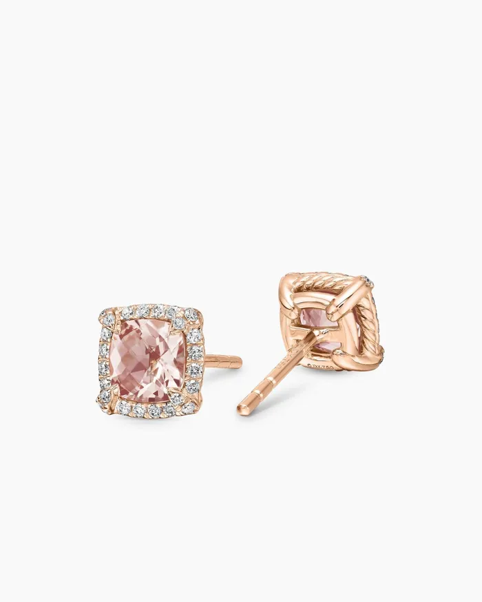 Petite Chatelaine Pav Bezel Stud Earrings In 18K Rose Gold With Morganite And Diamonds 5mm Women David Yurman Stud Petite Chatelaine Pav Bezel Stud Earrings In 18K Rose Gold With Morganite And Diamonds 5mm Women David Yurman Stud
