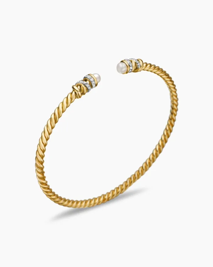 Petite Helena Cablespira Bracelet In 18K Yellow Gold With Diamonds 3mm Women David Yurman Cuff Petite Helena Cablespira Bracelet In 18K Yellow Gold With Diamonds 3mm Women David Yurman Cuff