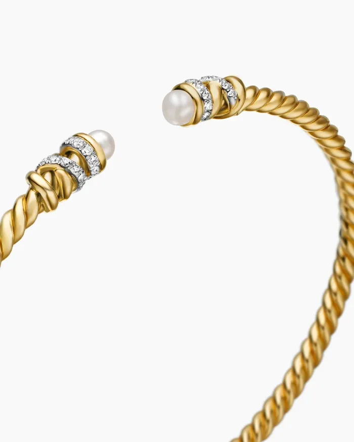 Petite Helena Cablespira Bracelet In 18K Yellow Gold With Diamonds 3mm Women David Yurman Cuff Petite Helena Cablespira Bracelet In 18K Yellow Gold With Diamonds 3mm Women David Yurman Cuff