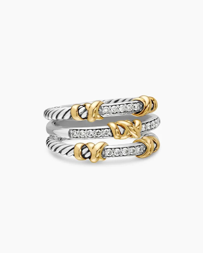 Petite Helena Wrap Three Row Ring In Sterling Silver With 18K Yellow Gold And Diamonds 12mm Women David Yurman Statement