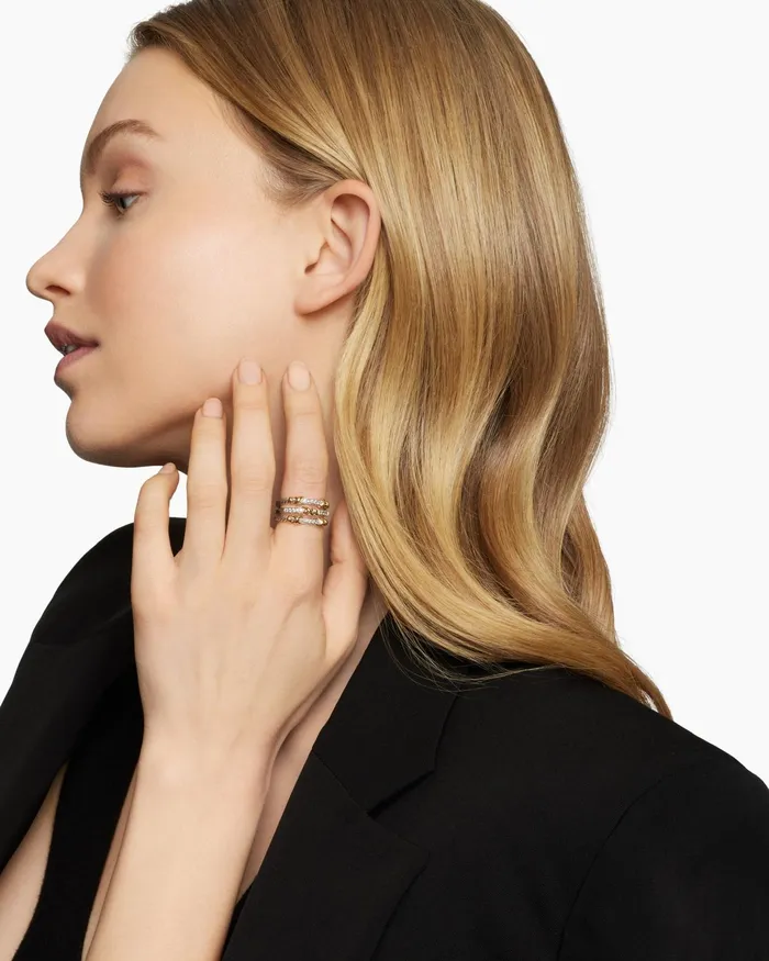 Petite Helena Wrap Three Row Ring In Sterling Silver With 18K Yellow Gold And Diamonds 12mm Women David Yurman Statement Petite Helena Wrap Three Row Ring In Sterling Silver With 18K Yellow Gold And Diamonds 12mm Women David Yurman Statement