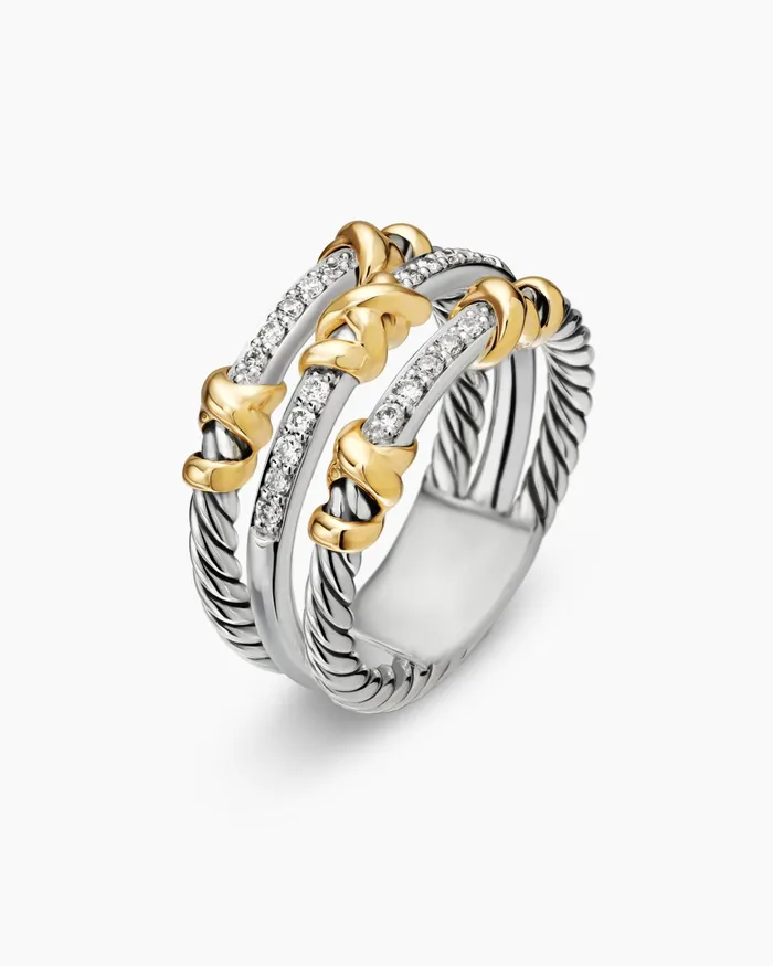 Petite Helena Wrap Three Row Ring In Sterling Silver With 18K Yellow Gold And Diamonds 12mm Women David Yurman Statement Petite Helena Wrap Three Row Ring In Sterling Silver With 18K Yellow Gold And Diamonds 12mm Women David Yurman Statement