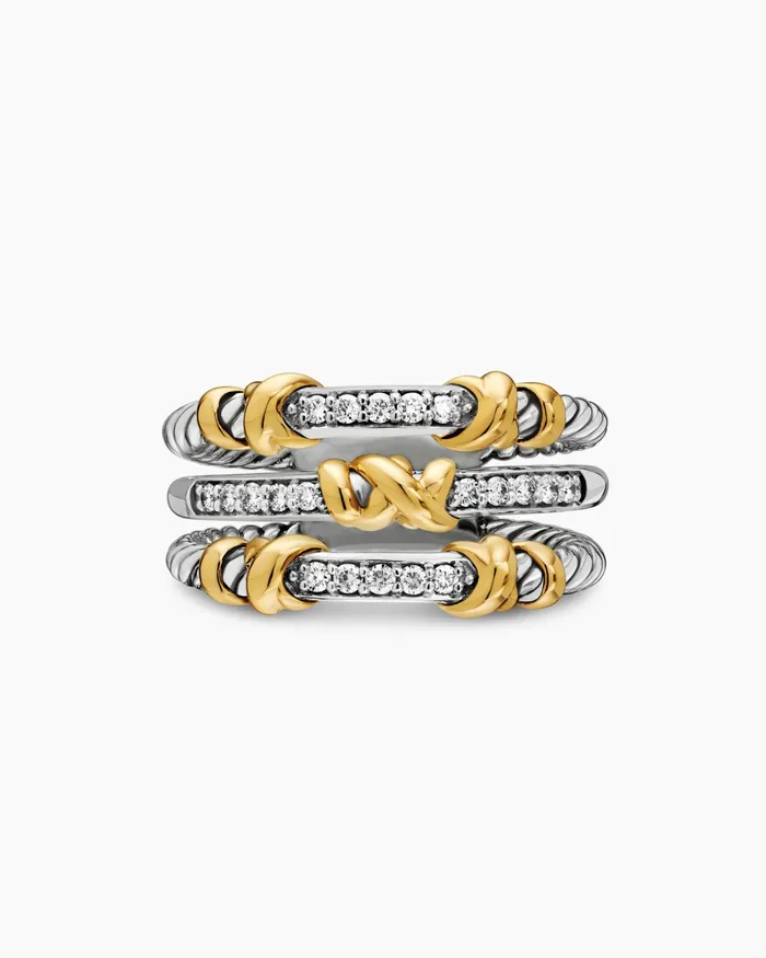 Petite Helena Wrap Three Row Ring In Sterling Silver With 18K Yellow Gold And Diamonds 12mm Women David Yurman Statement Petite Helena Wrap Three Row Ring In Sterling Silver With 18K Yellow Gold And Diamonds 12mm Women David Yurman Statement