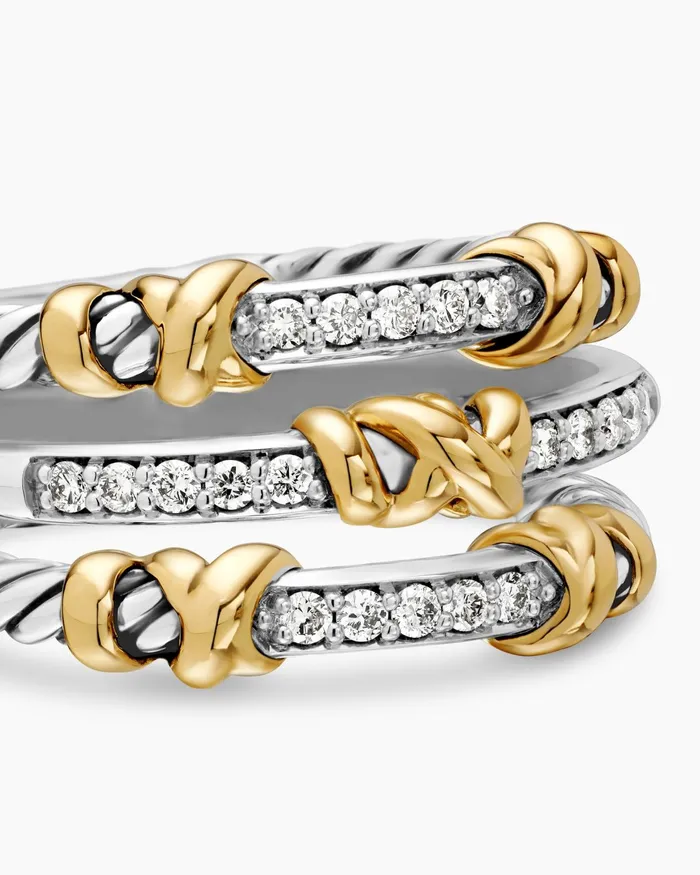Petite Helena Wrap Three Row Ring In Sterling Silver With 18K Yellow Gold And Diamonds 12mm Women David Yurman Statement Petite Helena Wrap Three Row Ring In Sterling Silver With 18K Yellow Gold And Diamonds 12mm Women David Yurman Statement