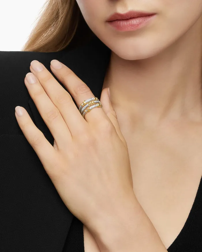 Petite Helena Wrap Three Row Ring In Sterling Silver With 18K Yellow Gold And Diamonds 12mm Women David Yurman Statement Petite Helena Wrap Three Row Ring In Sterling Silver With 18K Yellow Gold And Diamonds 12mm Women David Yurman Statement