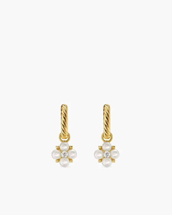 Petite Modern Renaissance Pearl Drop Earrings In 18K Yellow Gold With Diamonds 18mm Women David Yurman Drop