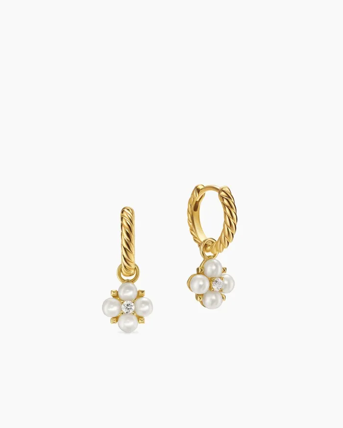 Petite Modern Renaissance Pearl Drop Earrings In 18K Yellow Gold With Diamonds 18mm Women David Yurman Drop Petite Modern Renaissance Pearl Drop Earrings In 18K Yellow Gold With Diamonds 18mm Women David Yurman Drop