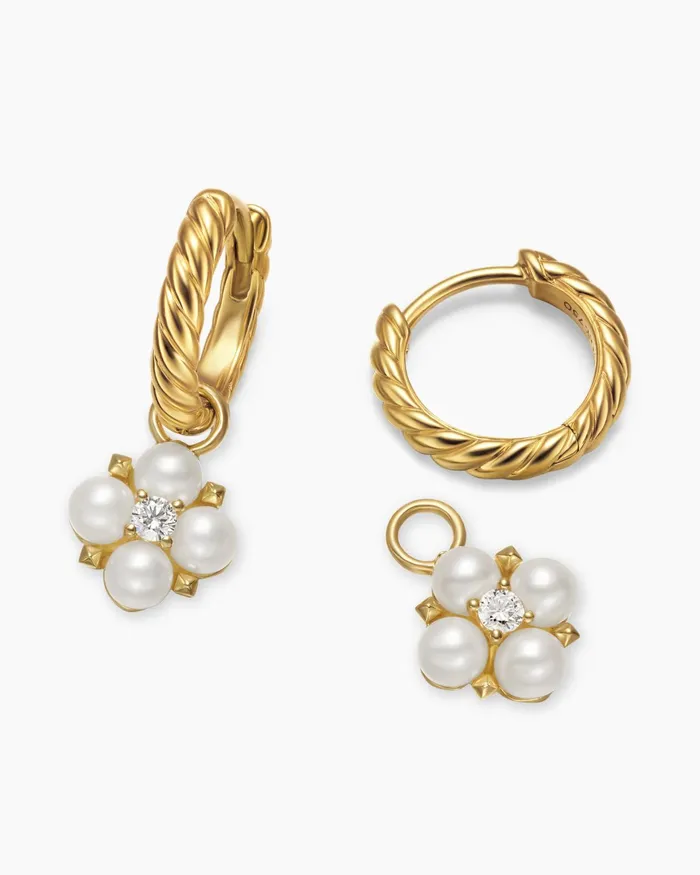 Petite Modern Renaissance Pearl Drop Earrings In 18K Yellow Gold With Diamonds 18mm Women David Yurman Drop Petite Modern Renaissance Pearl Drop Earrings In 18K Yellow Gold With Diamonds 18mm Women David Yurman Drop