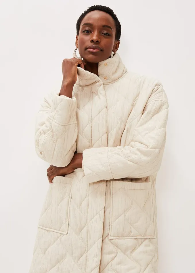 Phase Eight Coats Fae Textured Quilted Longline Coat Ecru 8211 Women