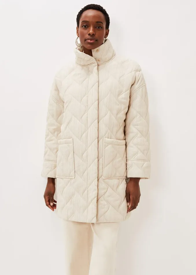 Phase Eight Coats Fae Textured Quilted Longline Coat Ecru 8211 Women