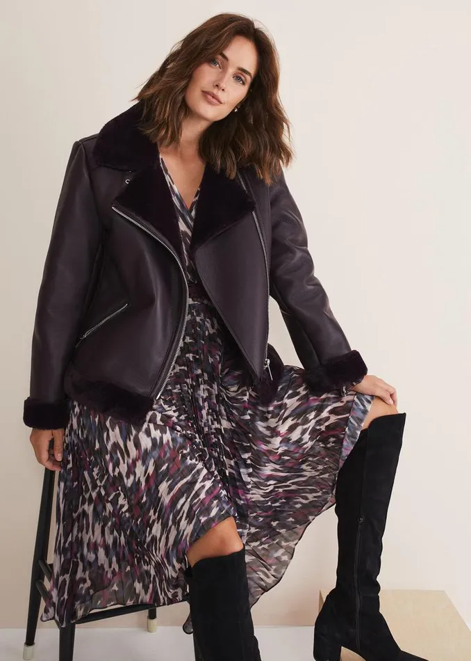 Phase Eight Coats Kya Aviator Jacket Dark Berry 8211 Women