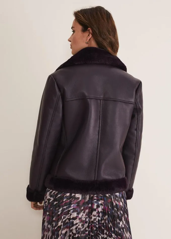 Phase Eight Coats Kya Aviator Jacket Dark Berry 8211 Women