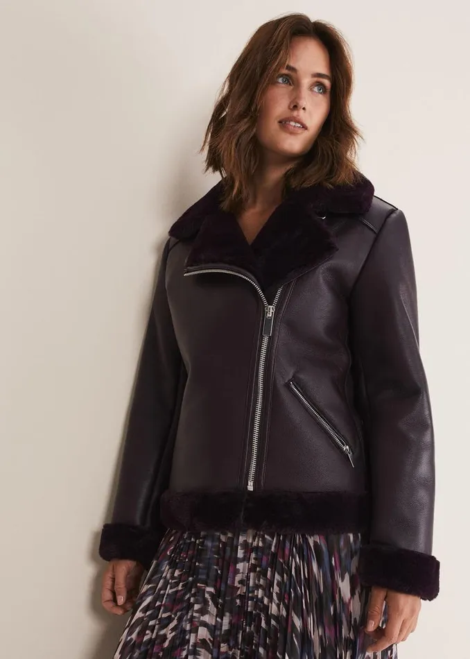 Phase Eight Coats Kya Aviator Jacket Dark Berry 8211 Women