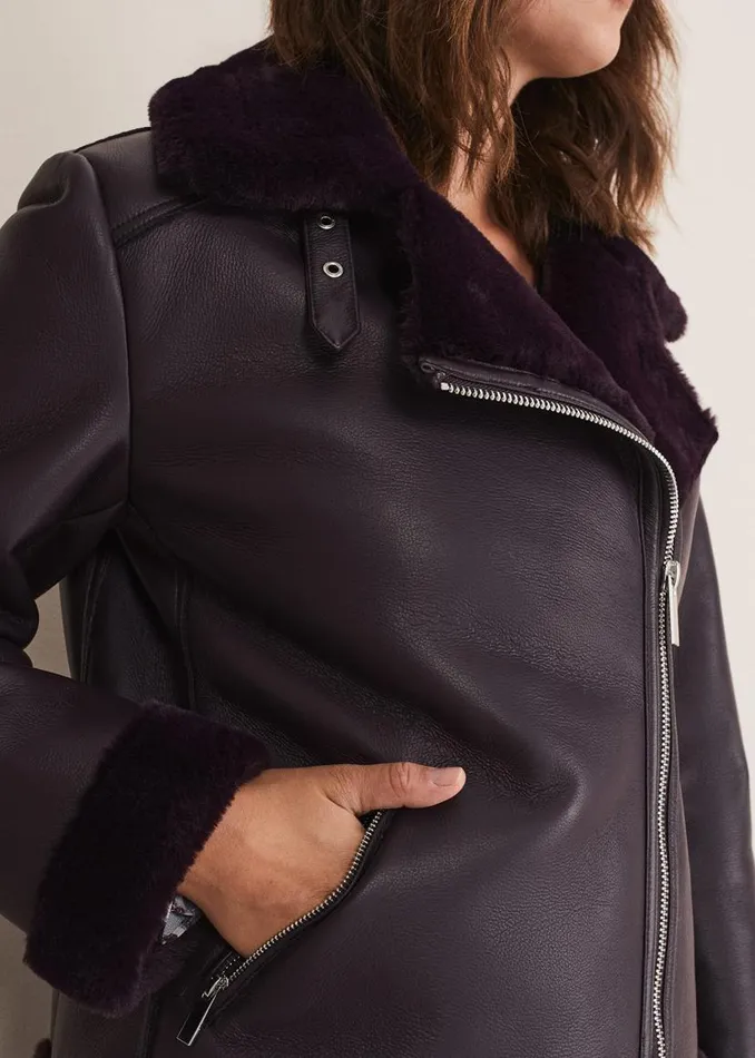 Phase Eight Coats Kya Aviator Jacket Dark Berry 8211 Women