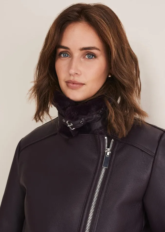Phase Eight Coats Kya Aviator Jacket Dark Berry 8211 Women