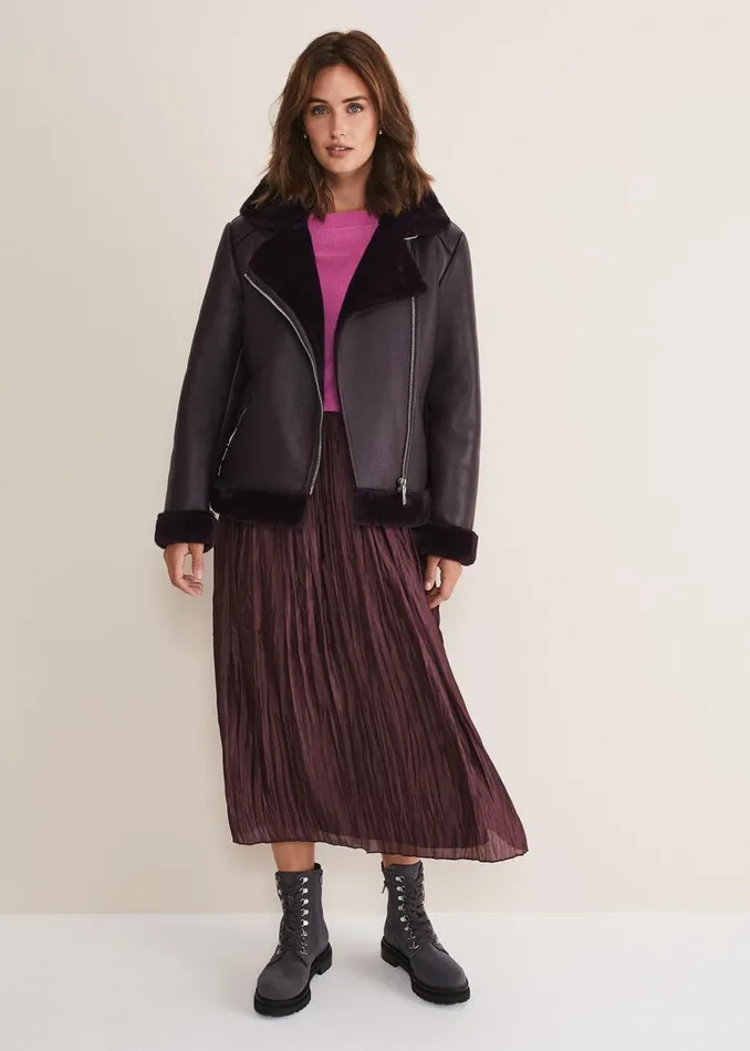 Phase Eight Coats Kya Aviator Jacket Dark Berry 8211 Women