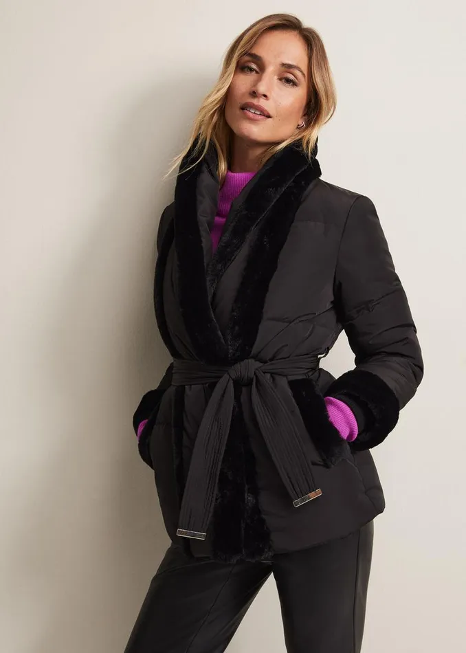 Phase Eight Coats Nelle Black Faux Fur Short Puffer Coat Black 8211 Women