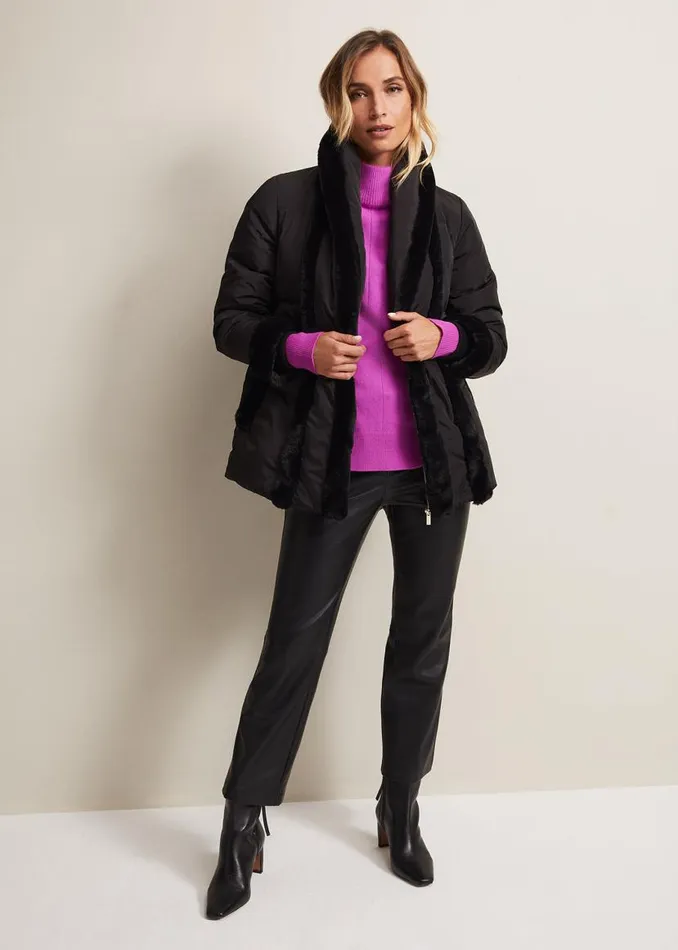 Phase Eight Coats Nelle Black Faux Fur Short Puffer Coat Black 8211 Women