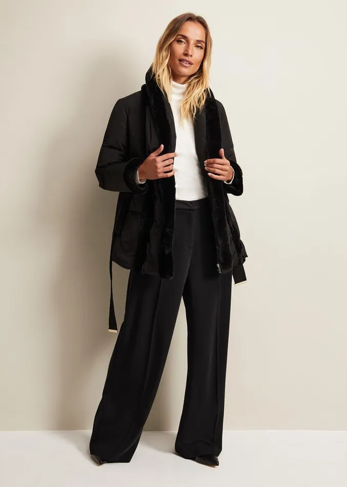 Phase Eight Coats Nelle Black Faux Fur Short Puffer Coat Black 8211 Women
