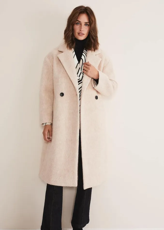 Phase Eight Coats Quinn Textured Cocoon Coat Warm White 8211 Women