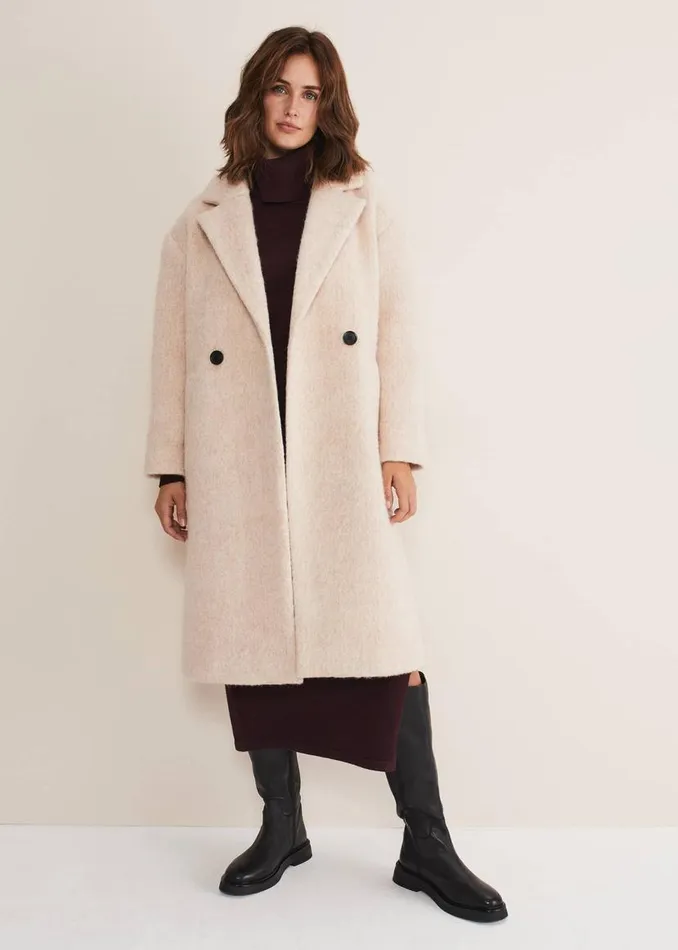 Phase Eight Coats Quinn Textured Cocoon Coat Warm White 8211 Women