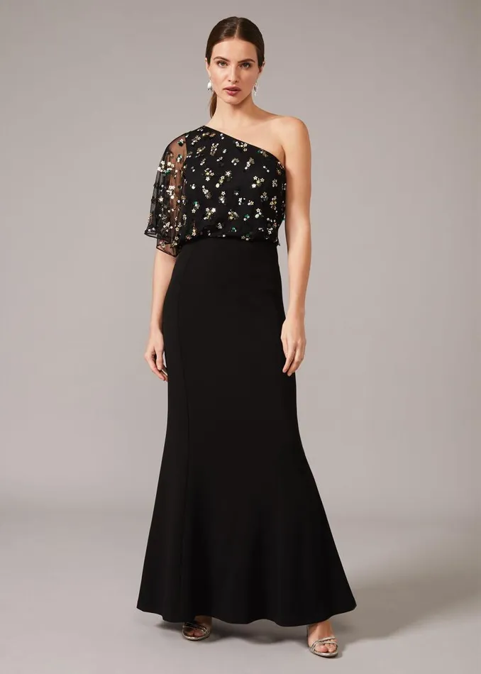 Phase Eight Dresses Adele Sequinned One Shoulder Dress Black 8211 Women