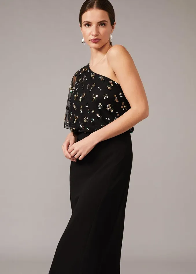 Phase Eight Dresses Adele Sequinned One Shoulder Dress Black 8211 Women